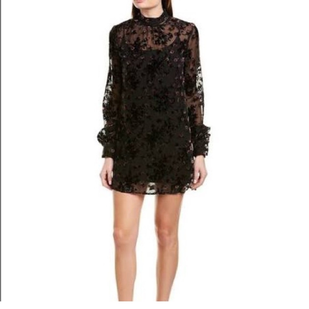 Wayf Black Sheer Floral Mini Dress